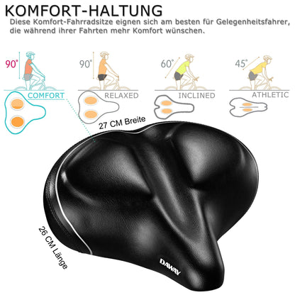 DAWAY C40i Oversized Comfortable Bike Seat City - Extra Soft Foam Padded Bicycle Saddle for Women Men Seniors, Universal Replacement Bike Seat for Exercise Bike, MTB, Ebike, City Bike, Road Bike