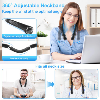USB Fan Neck Battery Quiet Strong with LCD, Neck Fan Portable Small 5 Levels 360° Adjustable, Neck Fans Rechargeable Mini Neck Fan for On the Go Travel Camping Office Black