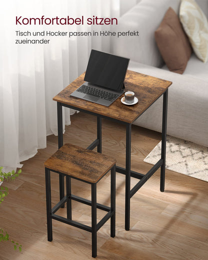 VASAGLE bar table with bar stool set, dining table with 2 chairs, small kitchen table, bar chairs, for dining room, kitchen, vintage brown-ink black LBT017B01