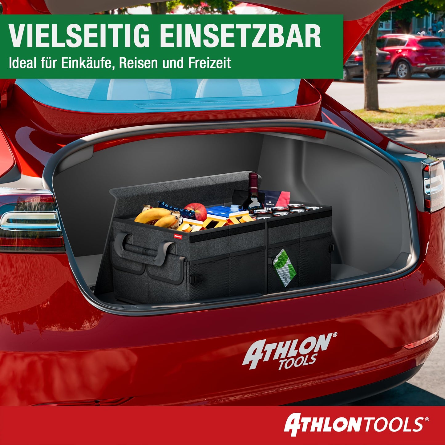 ATHLON TOOLS Trunk Organizer XXL – foldable trunk bag, non-slip, reinforced, stable with lid – ideal for storage while camping and everyday use.