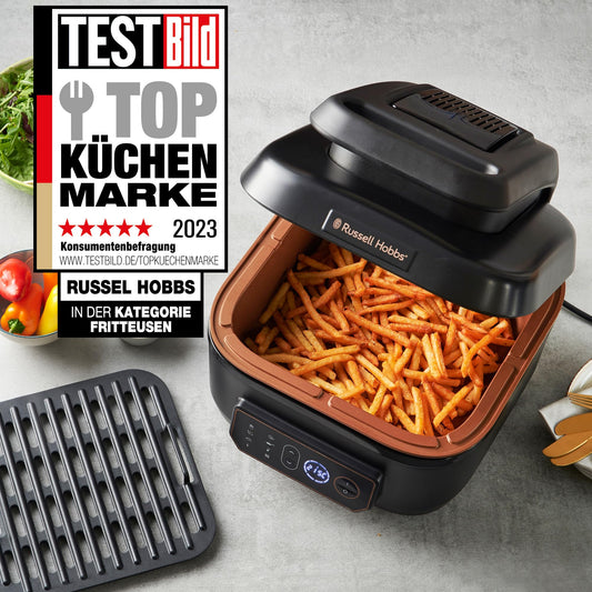 Russell Hobbs XL 5.5L Hot Air Fryer [Air Fryer/Grill/Multicooker] Rapid Air (dishwasher safe, top & bottom heating, no shaking, slow cooking, baking, frozen pizza Ø 30cm) SatisFry 26520-56