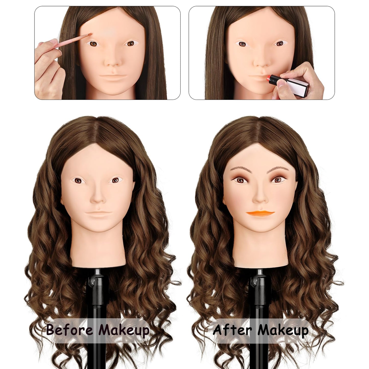 Mannequin Head Real Hair, TopDirect 66cm/26 Inch 70% Human Hair Practice Head Hairdressing Training Head with Braiding Tool & Stand & 7 PCS Colored Hair Extensions