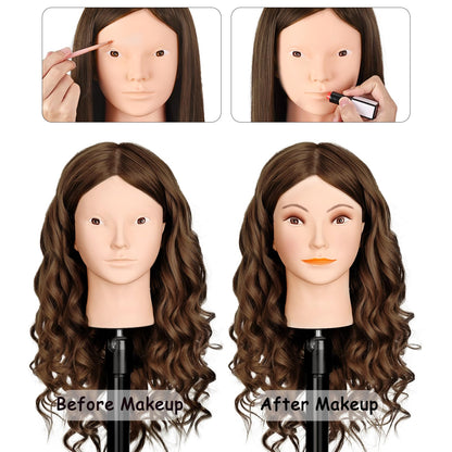 Mannequin Head Real Hair, TopDirect 66cm/26 Inch 70% Human Hair Practice Head Hairdressing Training Head with Braiding Tool & Stand & 7 PCS Colored Hair Extensions