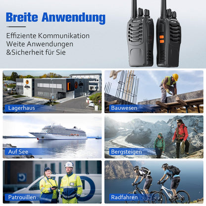 JUCJET 88E Walkie Talkie, License-free PMR446 16 channel radios, handheld radio with built-in LED flashlight. Comes with 2-in-1 Type-C charging cable, USB charging station, and headset (Black, 2 pieces)