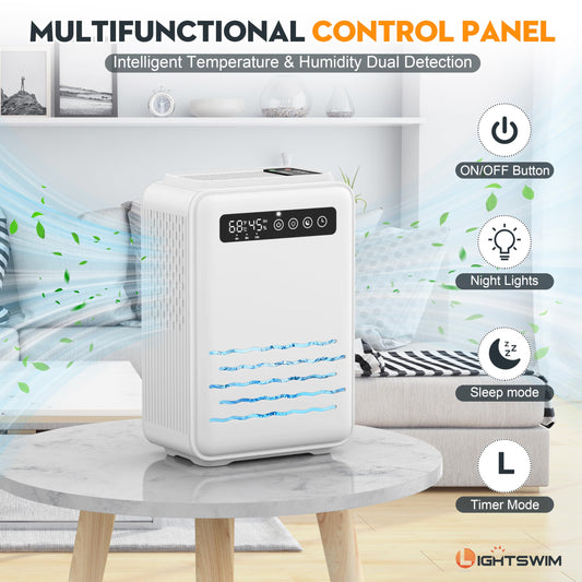Updated dehumidifier (remote control) for bedroom, 2.8L water tank, 75m², quiet, small dehumidifier for basement, home, bathroom with auto shutdown, LED light in 7 colors.