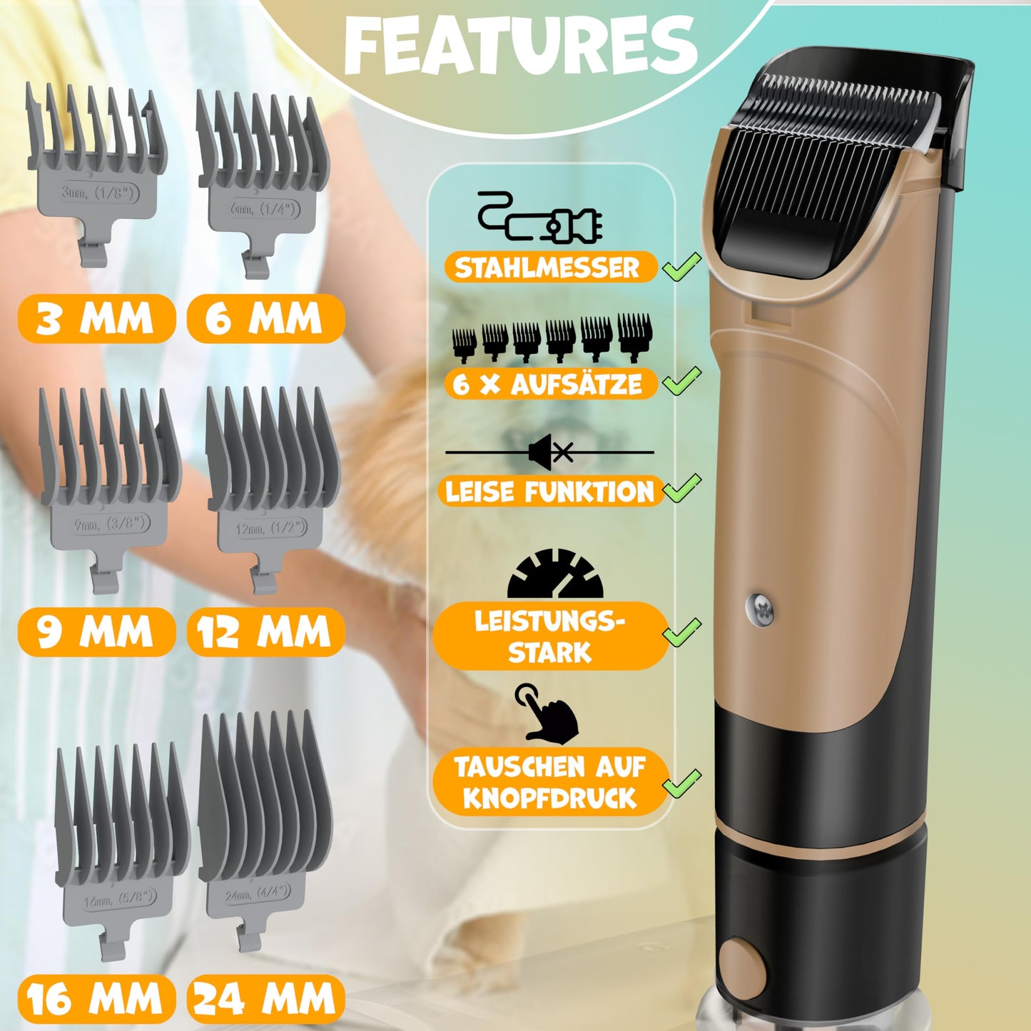 KESSER® dog grooming machine with vacuum cleaner | Quiet battery-powered clipper for pets | Pet grooming set with accessories for dogs & cats | Animal hair clipper 7in1 2.3L dust container and 7 grooming tools