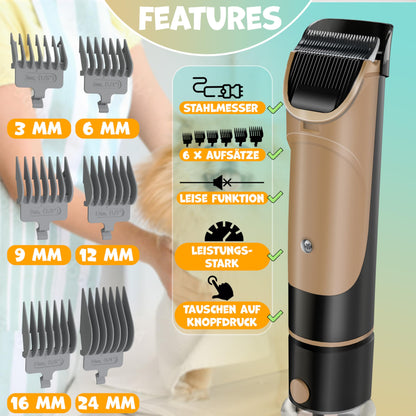 KESSER® dog grooming machine with vacuum cleaner | Quiet battery-powered clipper for pets | Pet grooming set with accessories for dogs & cats | Animal hair clipper 7in1 2.3L dust container and 7 grooming tools