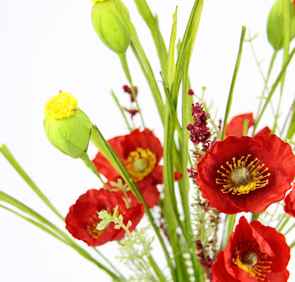 Flair Flower Poppy Bush in Vase artificial flowers Poppy Poppy Bush Bouquet Artificial Flowers Bouquet Flower Bouquet Floral Decoration Meadow Flowers Grave Wedding Decoration, Red
