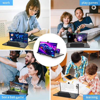 STEBRUAM 16 inch Mobile Phone Magnifier, 3D HD Mobile Screen Magnifying Videos Extendable HD Screen Blue Light Folding Amplifier Holder Magnifying Glass for all Smartphones