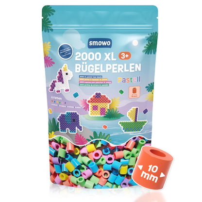 Smowo® Large 10mm Fuse Beads 2000 Pieces for Kids Ages 3 and Up - 6 Pastel Colors XL Beads - Creative Bead Set