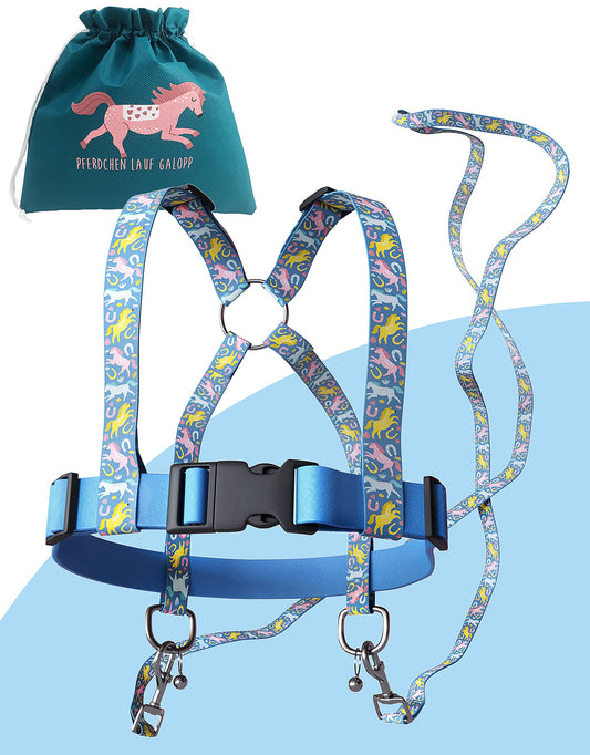 Jubi® Blue Horse Lead for Kids - adjustable for perfect fit and storage bag - horse harness for kids/horse toy...