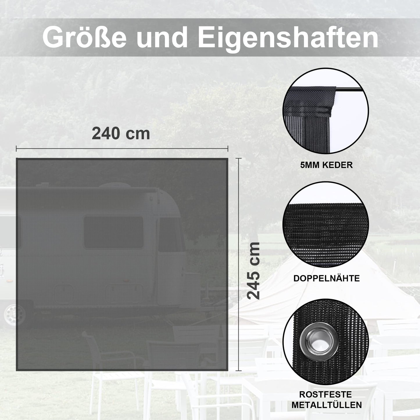PHATRIP RV Awning View Blocker Sunshade Front Wall for Awning Universal Camping RV Awning Privacy Front Wall Screen from Sun, Wind and Rain 2.45mx2.40m