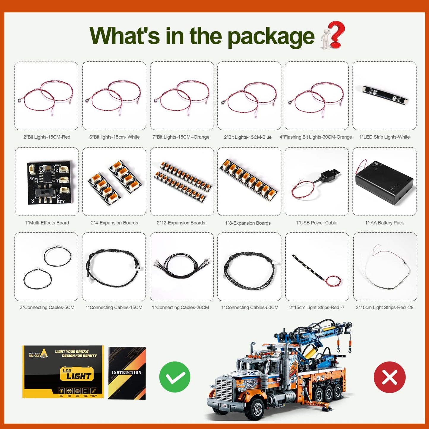 cooldac LED lighting kit compatible with Lego Technic Heavy-Duty Tow Truck, LED light set compatible with Lego 42128 Technic Heavy-Duty Tow Truck model (lights only, no models)