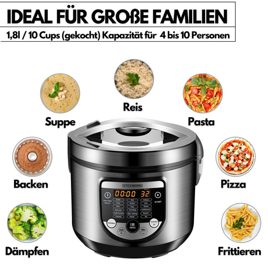 18in1 Multi Cooker Slow Cooker | 900 Watts | 5 liters | Rice Cooker | Steamer | Food Warmer | Sauté Pan | Yogurt Maker | Multi Cooker | Pressure Cooker | Hot Air Cooker | Cooker