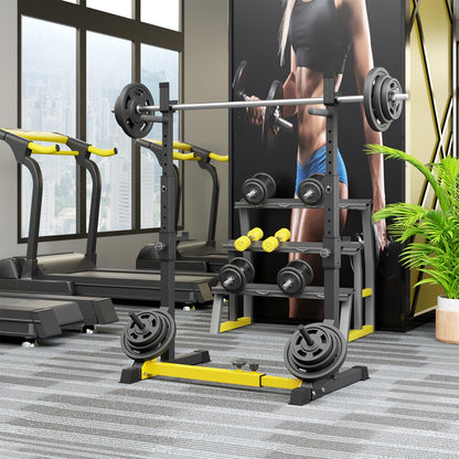 LIFERUN Squat Rack barbell stand, squat stand, adjustable barbell rack height adjustable, multifunctional barbell rack for gym home weightlifting bench press up to 250 kg (Yellow)