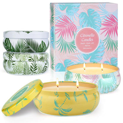Citronella candle outdoor large 4x180g soy wax - 250h burning time with 2-wick system - Outdoor candle for garden, patio & picnic, candle gift sets