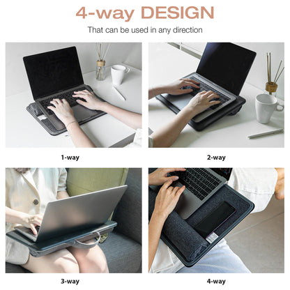 Ergonomic laptop lap cushion, home office cushion tray with pillow, laptop table for bed/couch/sofa, laptop pad for up to 15.6 inch notebook, tablet, 37 x 26.5 x 5 cm (Medium, Black)