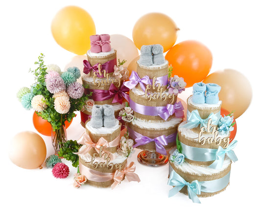 Diaper cake EVERYTHING GOOD | for birth (3-tier, plum)