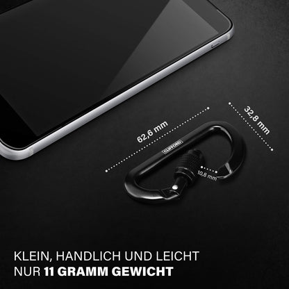 CLIFFORD Mini carabiner I 120 kg load capacity I Carabiner keychain made of durable aluminum 6082 I Key carabiner I Small black carabiner hook for keychain, key rings, camping.