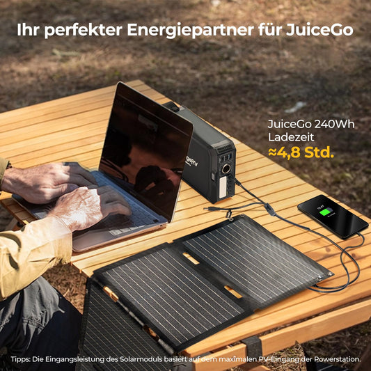 BougeRV 50W ETFE Foldable Solar Panel, Fiberglass 270°, 0.8 kg, Solar Module with DC/USB-C/USB-A outputs, Portable Solar Panel with Carabiner, Compatible with phone, tablet, small power station.