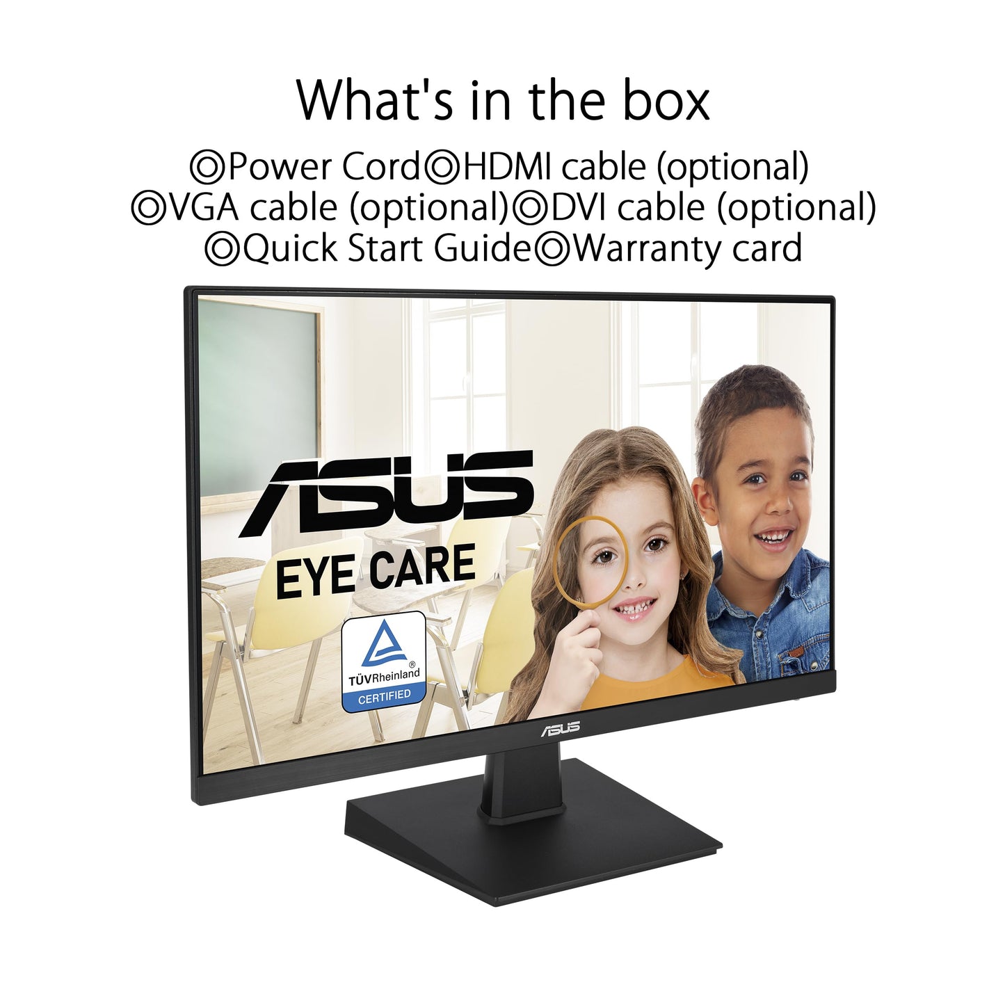 ASUS Eye Care VA24EHE - 24 inch Full HD Monitor - Frameless, Flicker-Free, Blue Light Filter, FreeSync - 75 Hz, 16:9 IPS Panel, 1920x1080 - DVI, HDMI, D-Sub