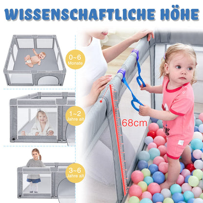 NAIZY Baby Playpen XXL Playard Gray Safety Gate with Non-Slip Base and Breathable Mesh for Children Indoors and Outdoors (200 * 180 * 68cm)