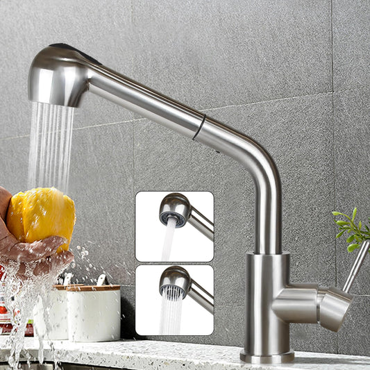 Wall-mounted kitchen faucet with pull-out sprayer: Brushed stainless steel faucet with hand shower mixer tap sink faucet with 2 spray modes 360° rotatable kitchen tap for sink garden bathroom