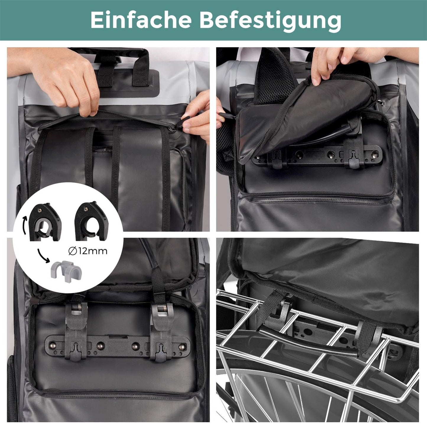 Tamthy bike bags for luggage carrier 100% waterproof with laptop compartment Multifunctional 2 in 1 bike bag backpack & luggage carrier bag rear for cycling, commuting, traveling (Mint, 28L)