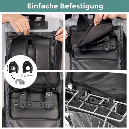 Tamthy bike bags for luggage carrier 100% waterproof with laptop compartment Multifunctional 2 in 1 bike bag backpack & luggage carrier bag rear for cycling, commuting, traveling (Mint, 28L)