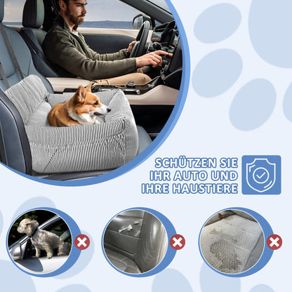 CALIYO dog car seat with sturdy base & safety belt | dog car seat for small up to 10 kg | memory foam seat cushion | waterproof, washable dog basket with storage bag (black/white)
