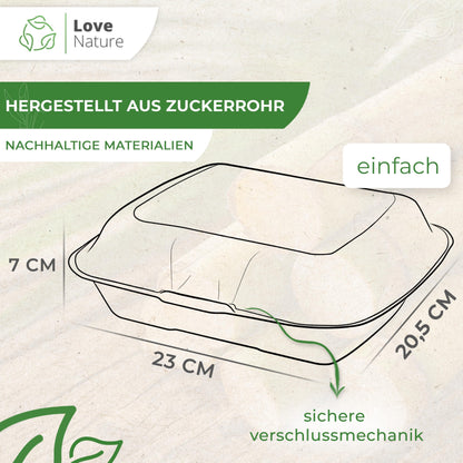Love Nature Biodegradable Menu Box 1 Compartment 50 Pieces - Sugarcane Disposable Tableware - Disposable Menu Box - Takeaway Packaging - To-Go Food Packaging