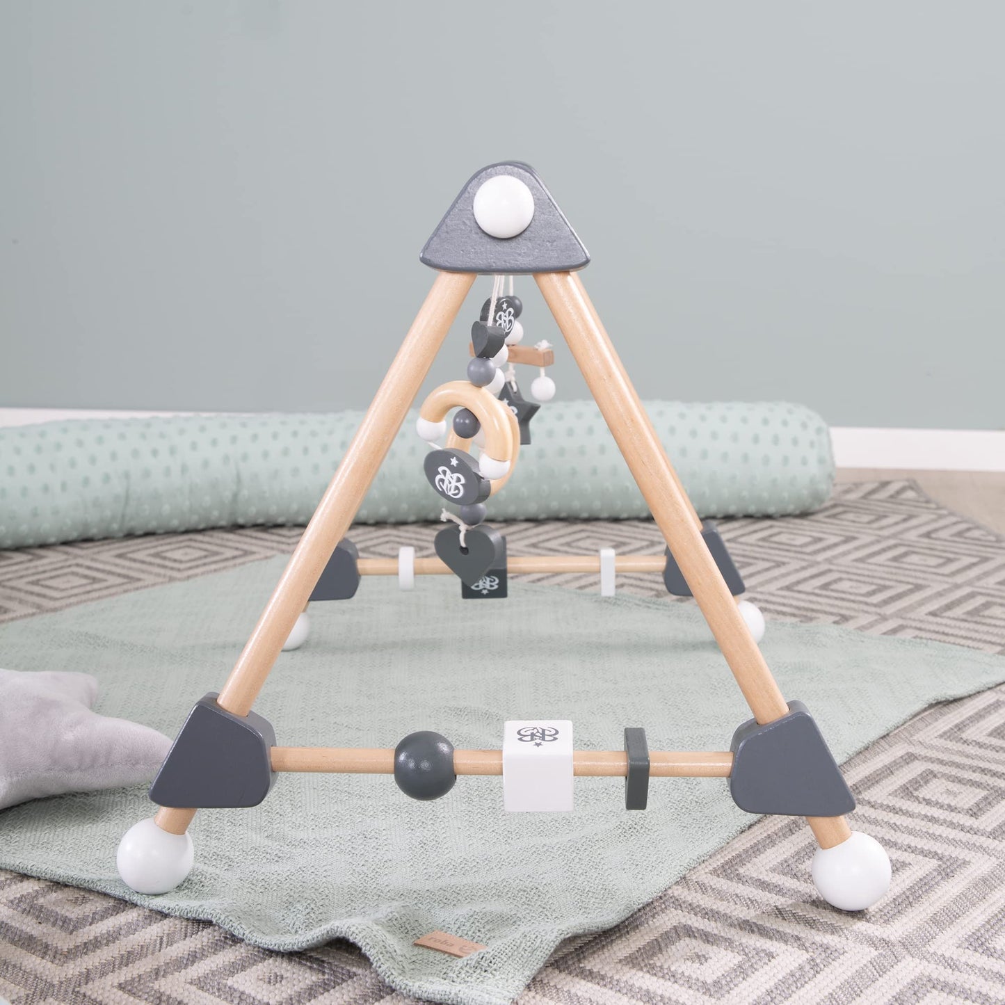 Wooden baby play gym - attachment set Rock Star Baby 3 - activity center for 3 months and up - Montessori toy - natural wood / anthracite, 1 piece (1 pack)