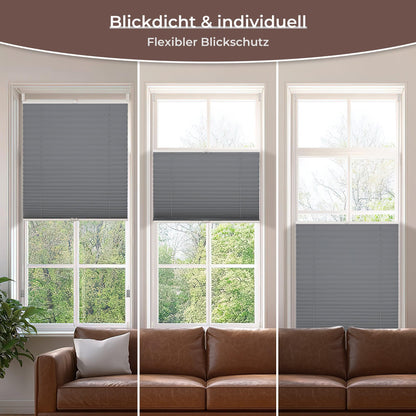 All-in-one pleated blinds without drilling, Klemmfix anthracite 40x180cm (WxH), pleated roller blind with clamp holder, blinds for windows and doors, privacy and sun protection.