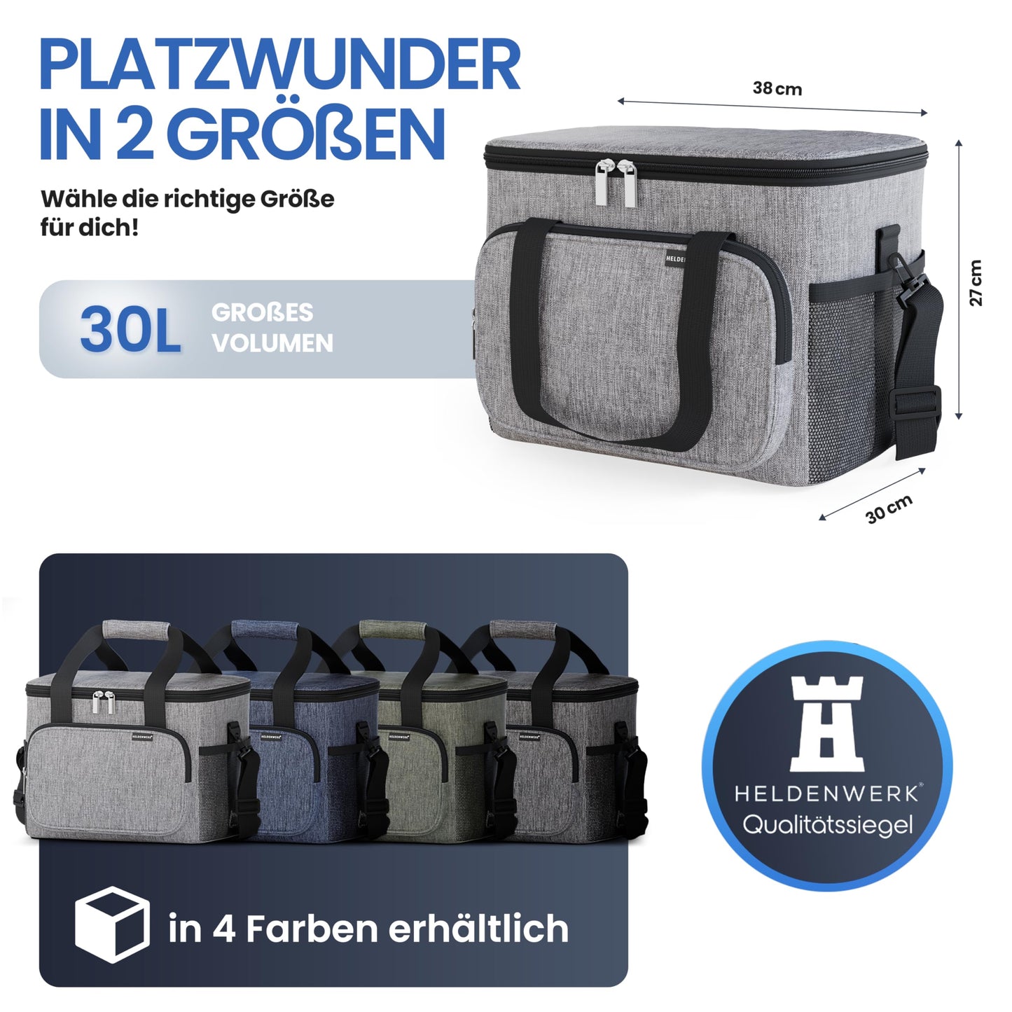 HERO WORK Cooler Bag Large Foldable - Insulated Cooling Box Thermo Bag leak-proof & waterproof - Picnic Lunch Bag, Breakfast Bag, Thermal Bag, Insulated Bag