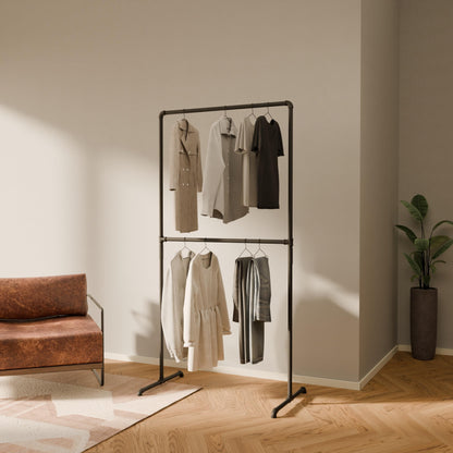 pamo clothes rack freestanding 60 kg load capacity - open wardrobe industrial black made of metal water pipes