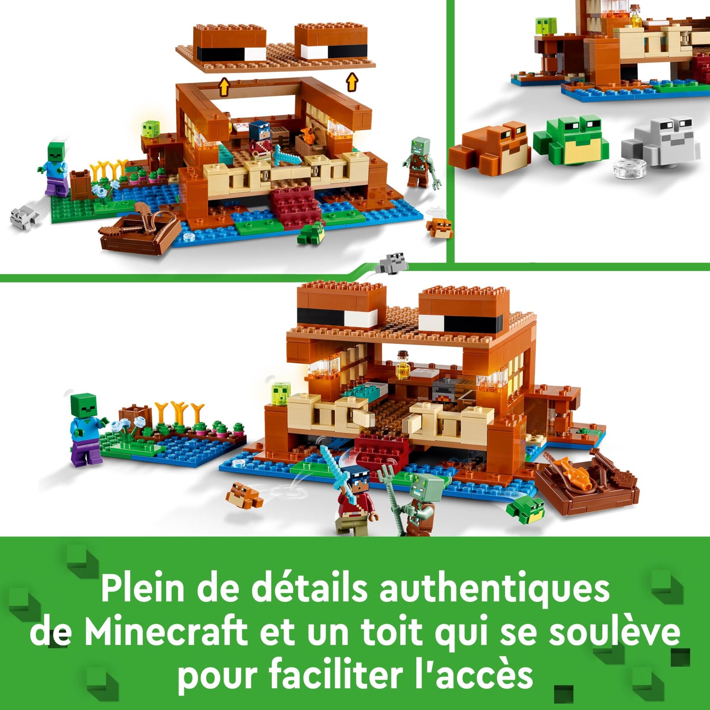 LEGO Minecraft The Frog House, toy house with figures incl. Zombie & Minecraft The Skeleton Dungeon, set with caves, skeleton figures, enemy creatures, and accessories, toy for kids 21189