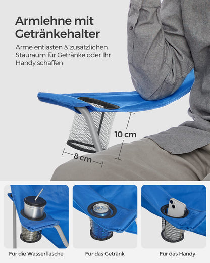 SONGMICS 2-Pack Camping Chairs, Foldable Outdoor Chairs, Fishing Chairs, High Backrest, Armrests, Cup Holder, Supports up to 150 kg, Portable for Camping, Garden, Patio, Blue GCB08BU
