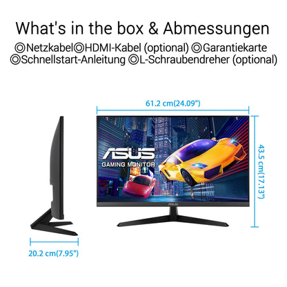 ASUS Eye Care VY279HGR - 27 inch Full HD Monitor - 120 Hz, 1ms MPRT, AdaptiveSync, GameFast Input - IPS Panel, Vesa 100x100, 16:9, 1920x1080, HDMI, D-Sub