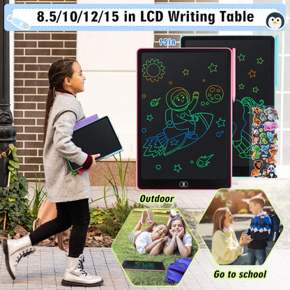 Damcyer 16 Inch LCD Writing Tablet for Kids 2 Pack, LCD Magic Drawing Board with Animal Stickers, Reusable Drawing Tablet for Kids and Adults Birthday Gifts Toy, Blue + Pink