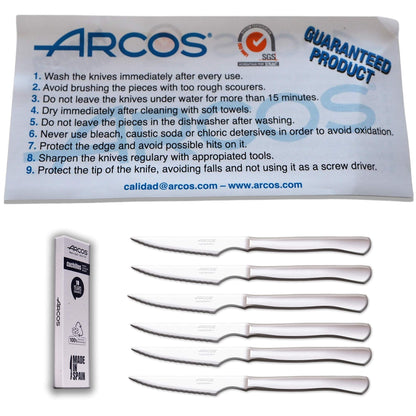 Arcos Meat Knife Set | 6 pieces | Steak knife Brand Arcos | Stainless steel cutlery | Blade 110 mm | Monoblock handle | Dishwasher safe | environmentally friendly packaging