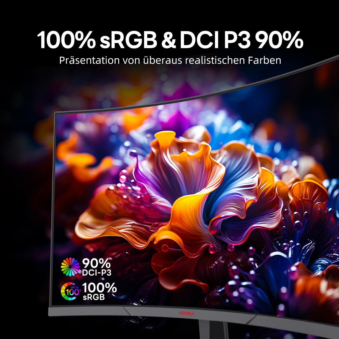KOORUI 27-inch gaming monitor, 2K QHD 1440P screen, 180Hz 1ms (GTG) curved display, 1500R PC gamer, Adaptive Sync, HDR, anti-glare, 2xHDMI & DP VESA.