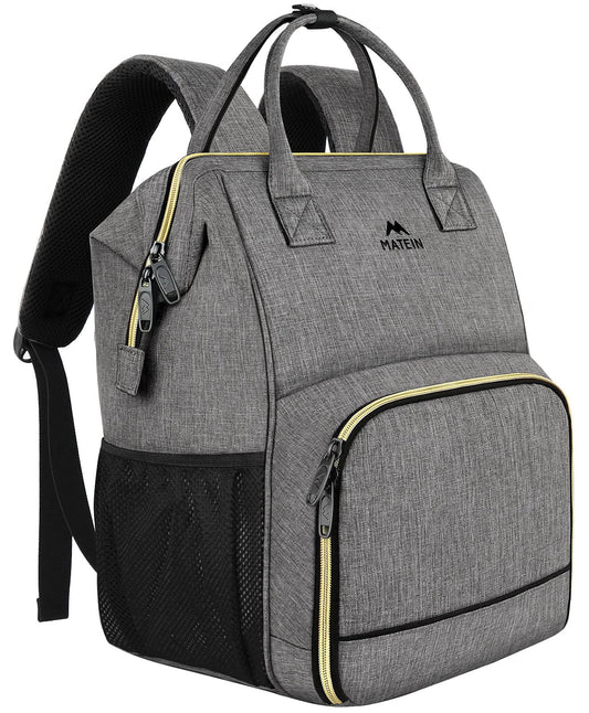 MATEIN Laptop Lunch Backpack, 17 Inch Picnic Backpack for Men and Women with Insulated Cooler Compartment, Waterproof Lunch Cooler Bag with USB Charging Port for Men Business Work Picnic, Gray