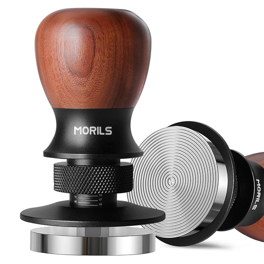 MORILS Coffee Tamper 58.5mm, Walnut Espresso Tamper, adjustable depth, Stainless Steel base Tamper fit for all 58.5mm Portafilters, Espresso Accessories