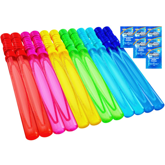 JOYIN 12 pieces 4oz(118ml) Bubble Wand, Bubble Set for Kids with 12 bags 12ml Bubble Solution, Bubble Sword for Wedding Birthday Party Baptism Valentine's Day, Summer Toy