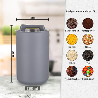 KC Kitchen & Co. Coffee canister airtight for 1 kg coffee beans - Stainless steel storage container with vacuum lid & aroma seal - Storage canister for coffee, tea, sugar, muesli - Gray (2800 ml)