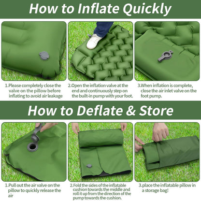 Cirulli Camping Self-Inflating Sleeping Pad, Ultralight Air Mattress with Integrated Pillow, Foot Pump for Quick Inflation, Portable Foldable Air Mattress, Outdoor Single Airbed.