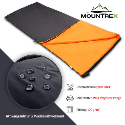 MOUNTREX® Sleeping Bag - Small pack size & ultralight (700g) Summer Blanket Sleeping Bag - Outdoor summer sleeping bag - Camping, travel, festivals - Can be zipped together