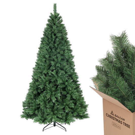 SALCAR Artificial Christmas Tree 210 cm, Fake Pine Tree with Gloves and Metal Stand, Christmas Tree for Indoor Holiday Decorations