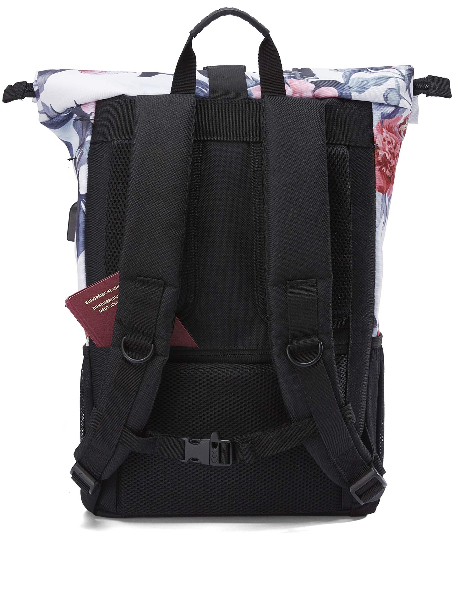 Ela Mo Women's Backpack - Rolltop design, stylish and functional - Laptop backpacks for women - Anti-theft bag for school, college, business (Bloom!)