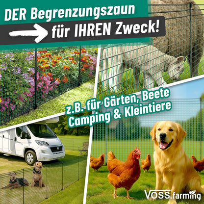 VOSS.farming 20m garden net, universal boundary fence, 80cm, 12 posts, dark green, dog fence, camping fence, garden protection.